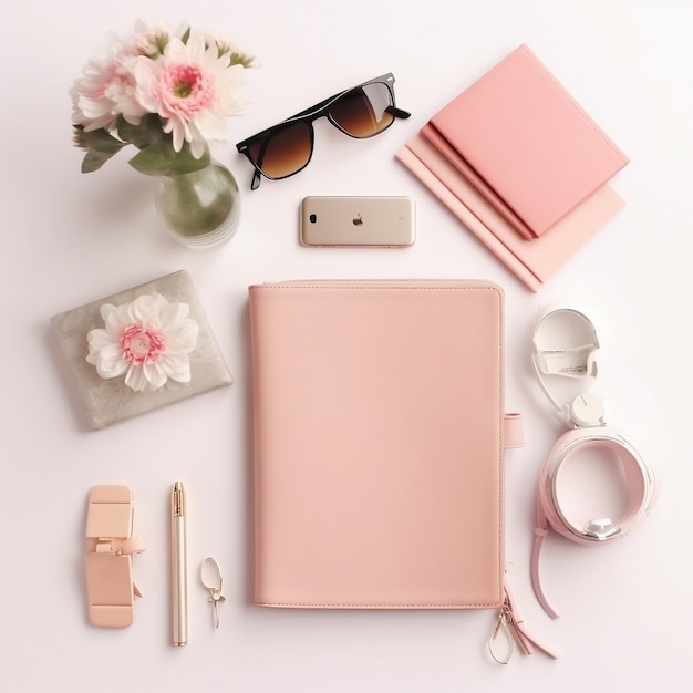 Stijlvolle vrouwelijke accessoires Flat Lay AI