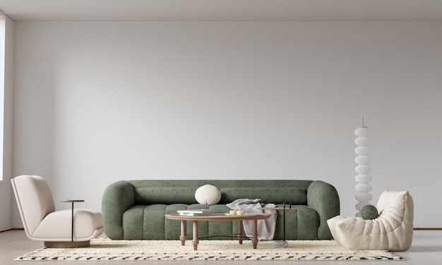 Stijlvolle woonkamer met groene bank en moderne meubels