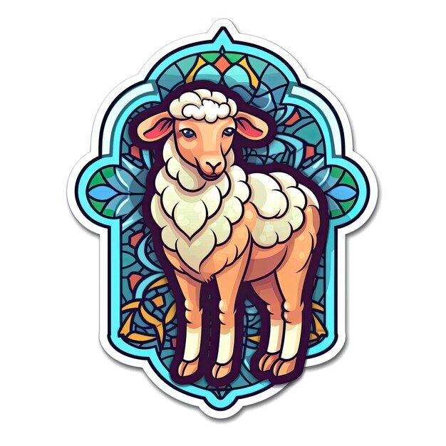 A Stiker of Sheep Honoring Tradition during Eid Al Adha AI Generated