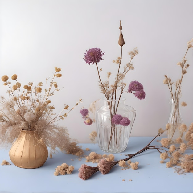 Photo still life arrangement dried flowers