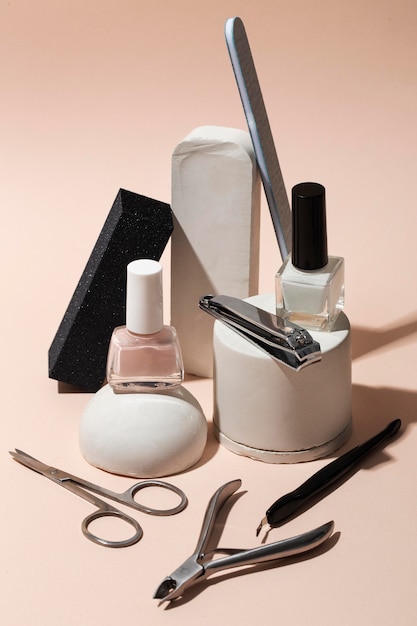 Photo still life arrangement of nail care products