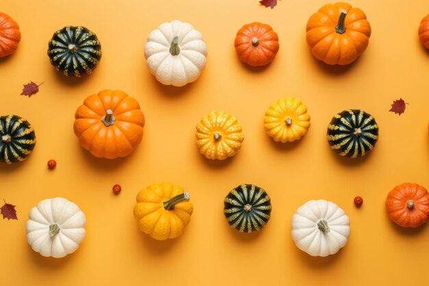 Натюрморт с осенними украшениями на оранжевом фоне Сезонное генеративное изображение AI