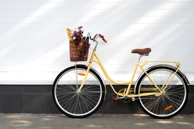 Still life of bicycle basket