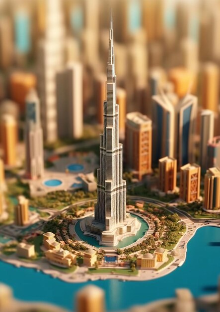 Photo still life of the burj khalifa building 3d