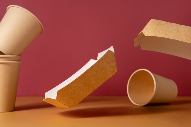 Still life of cardboard organic dinnerware