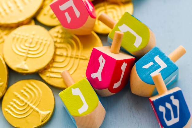 A still life composed of elements of the Jewish Chanukah/Hanukkah festival.