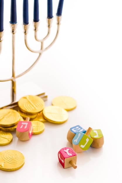 A still life composed of elements of the Jewish Chanukah/Hanukkah festival.