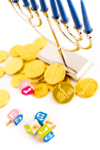 A still life composed of elements of the Jewish Chanukah/Hanukkah festival.