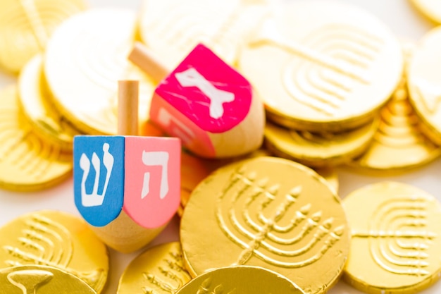 A still life composed of elements of the Jewish Chanukah/Hanukkah festival.