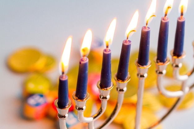 A still life composed of elements of the Jewish Chanukah/Hanukkah festival.