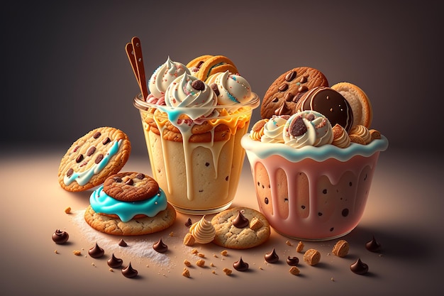 クッキーとアイスクリームのある静物