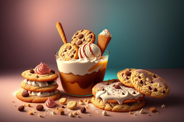 Still life of cookies and ice cream