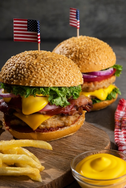 Still life of delicious american hamburger