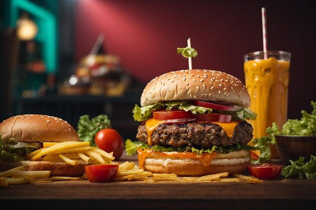 still life of delicious american hamburger