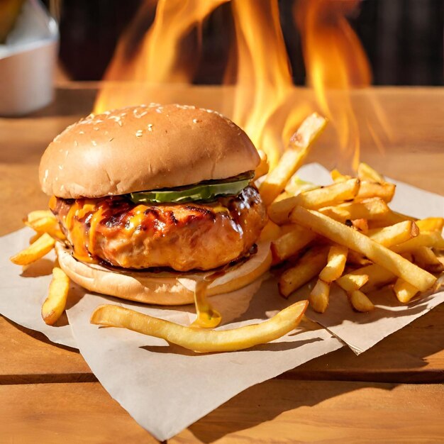 Photo still life of delicious american hamburger