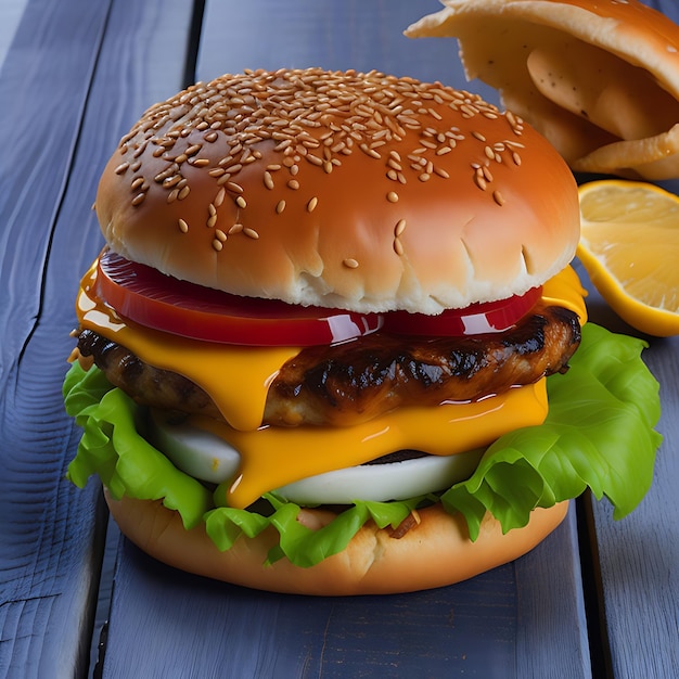 Still life of delicious Americana hamburger