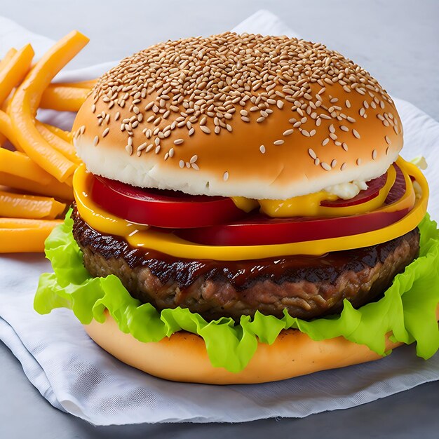 Still life of delicious Americana hamburger