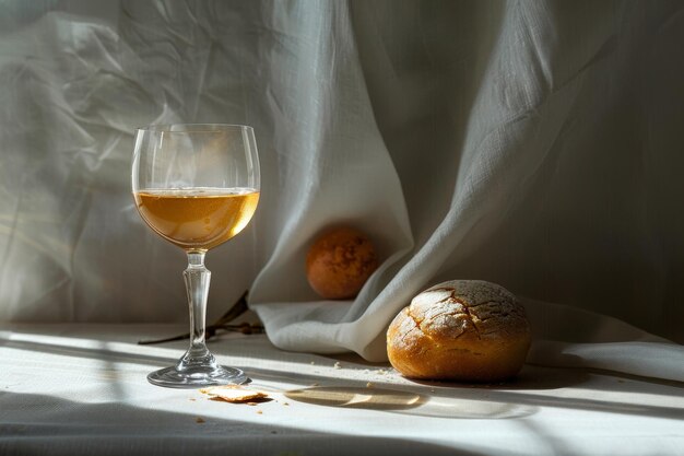 Still Life of the Easter Communion with chalice and bread