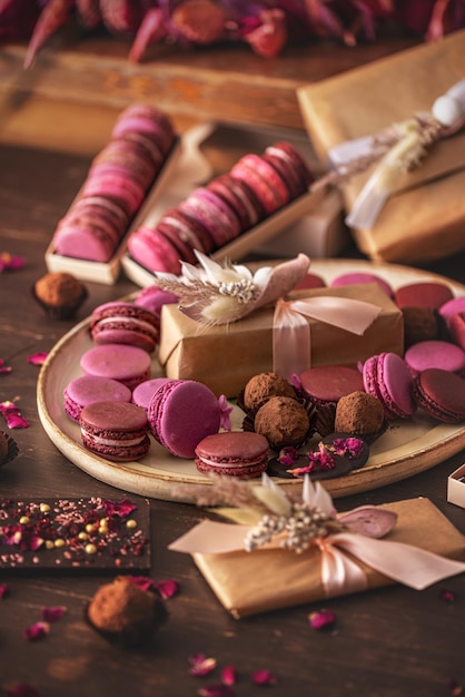 Still life of Frech pink macarons