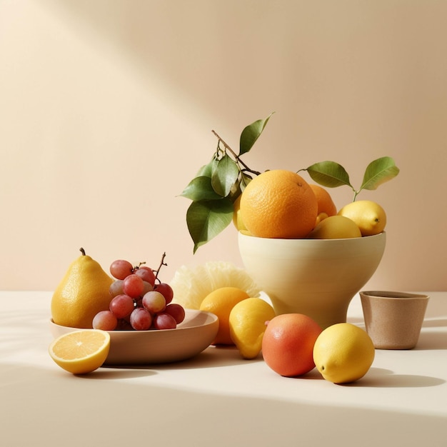 Still life of fresh fruits in a bowl on a light background