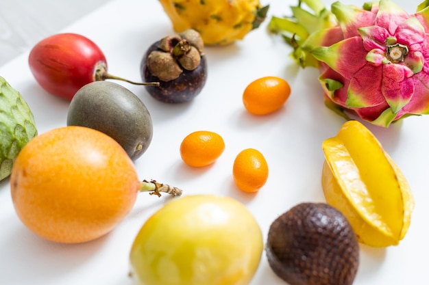 Still life of fruit in a box isolated on white.