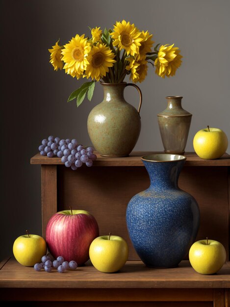 still life fruit and flower