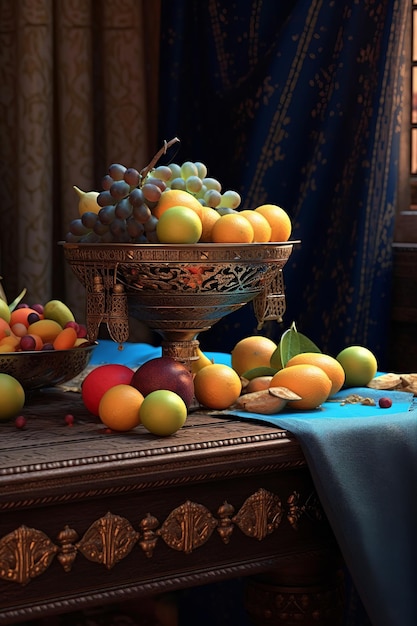 A still life of fruit on a table