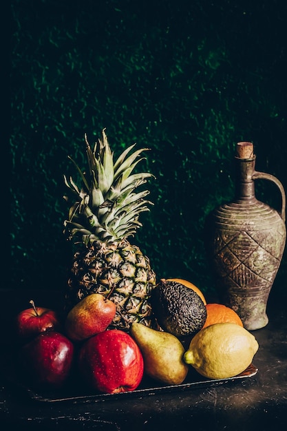 Still life of fruits and wine