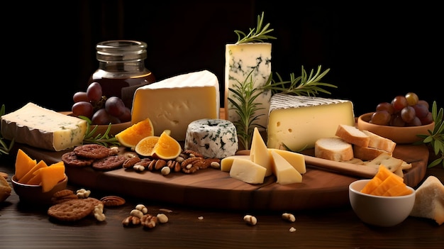 Still life of a gourmet cheese board