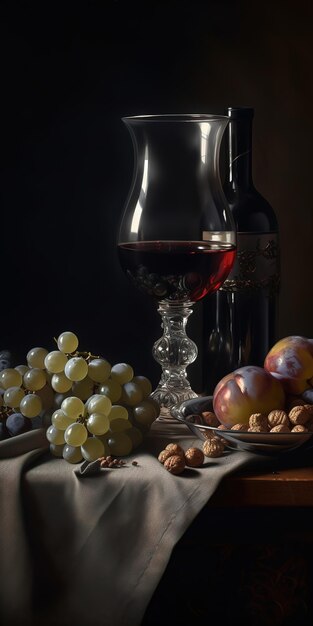 Photo a still life of grapes and a glass of wine