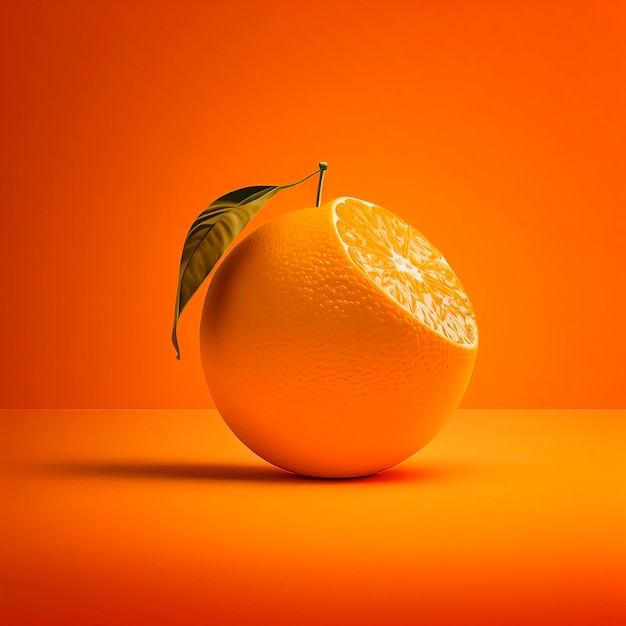 Still life illustration with creative unusual orange isolated on orange background Creative style