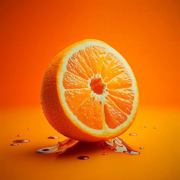 Still life illustration with creative unusual orange isolated on orange background creative style