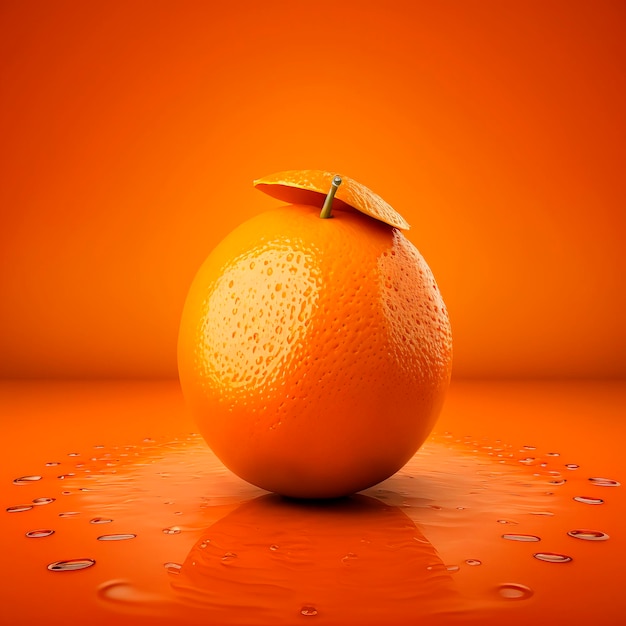 Still life illustration with creative unusual orange isolated on orange background Creative style