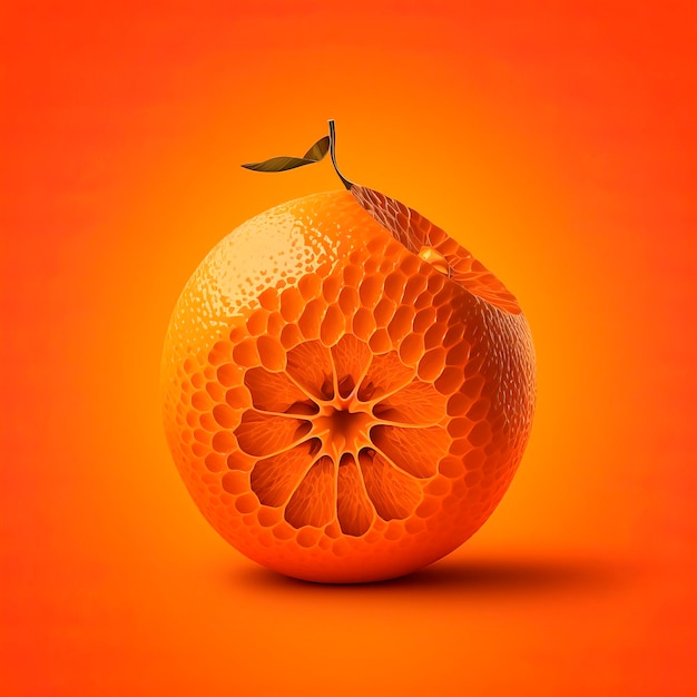 오렌지 배경 크리에이 티브 스타일에 고립 된 독창적인 특이한 오렌지와 정물화 그림