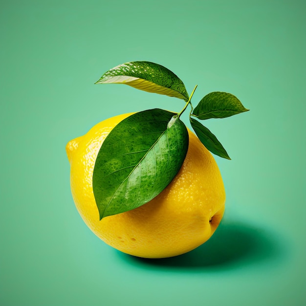 Still life illustration with lemon isolated on green background Creative style