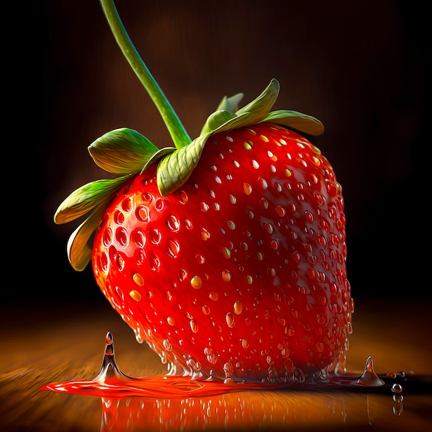 Still life illustration with strawberry on the dark background Vintage style