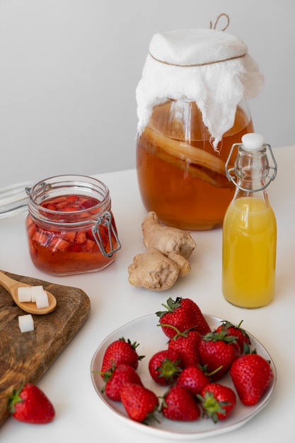 Photo still life of kombucha bottle