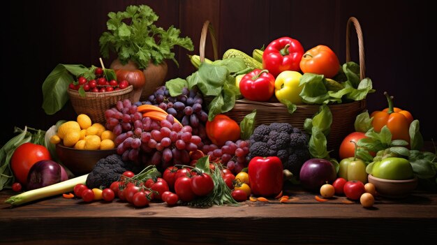 A Still Life Painting of Various Fruits and Vegetables