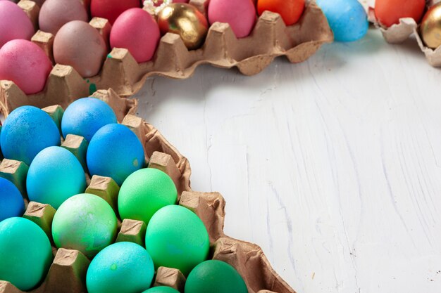 Still life photo of lots of colourful  Easter eggs