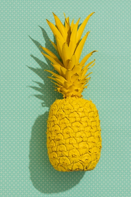 Still life of pineapple fruit with stem and leaves