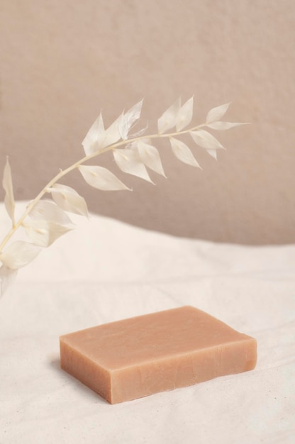 Still life of Pink clay handmade soap bar