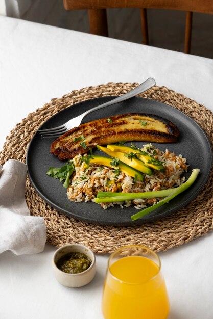 Still life of recipe with plantain banana