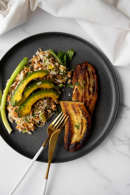 Still life of recipe with plantain banana