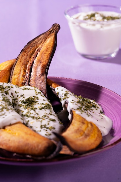 Photo still life recipe with plantain