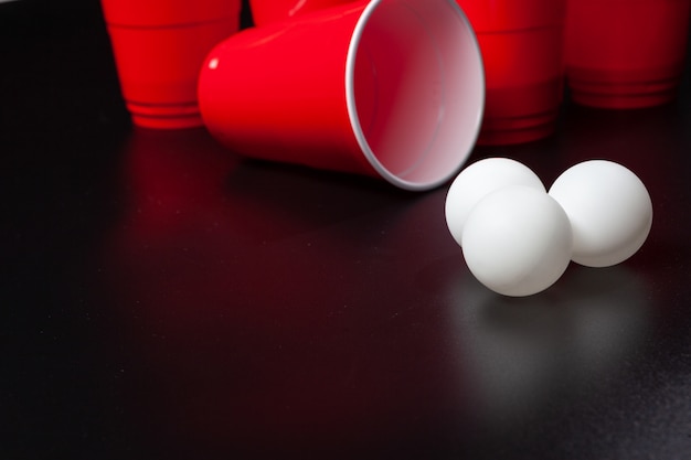 Still life shot of a beer pong game