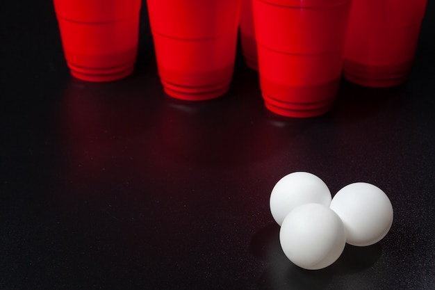 Still life shot of a beer pong game