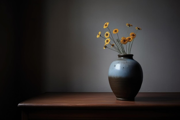 Still life shot of a vase in a gallery created with generative ai