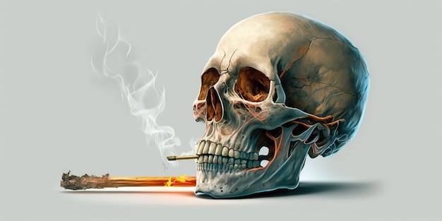 Still life skull smoking cigarette People smoke get toxin body look like way to die AI generated