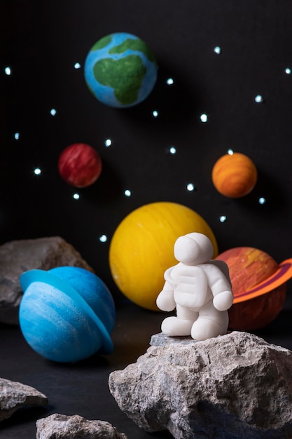 Photo still life space composition with astronaut