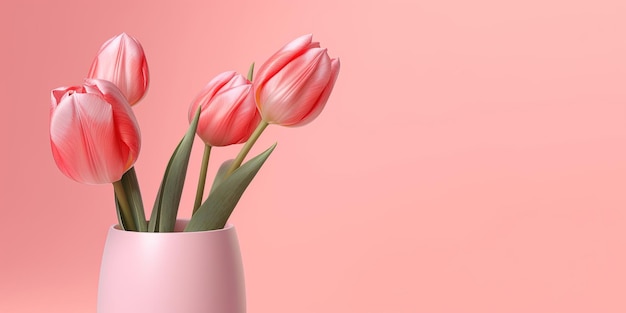 Still life of Spring tulip flowers on pink background and shapes